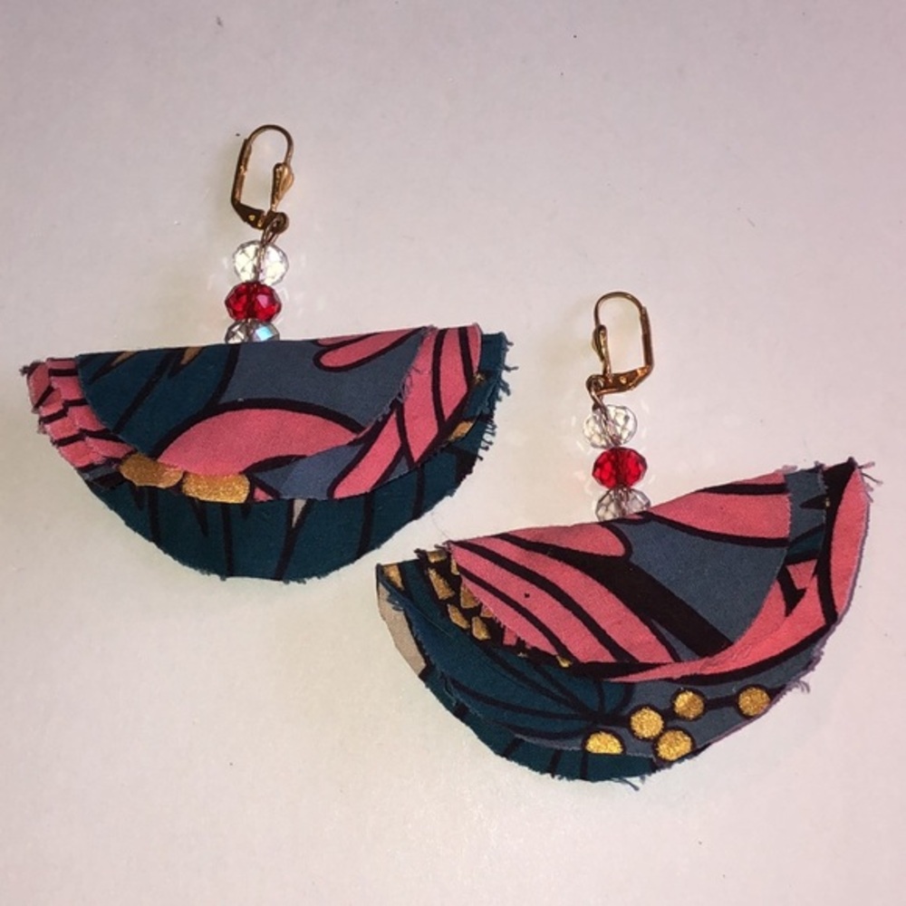 Unique Floral Pink and Gold Tone Beaded Boho Earrings